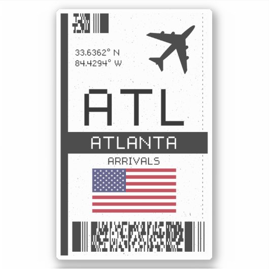 Sticker ATL Atlanta Boarding Pass - Georgia Travel (Devant)