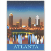 Sticker Atlanta Skyline par nuit avec réflexions (Devant)