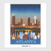 Sticker Atlanta Skyline par nuit avec réflexions (Feuille)