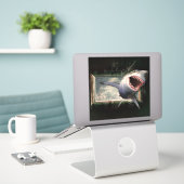 Sticker Attaque de requin sautant de l'eau style 3d (Ordinateur portable sur le bureau)