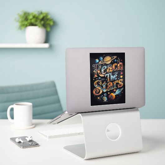 Sticker Atteindre les Étoiles – Explosion de Couleurs (Ordinateur portable sur le bureau)