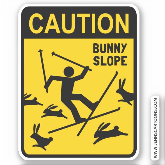 Sticker Attention Bunny Slope Ski Humour Funny Skier (Devant)