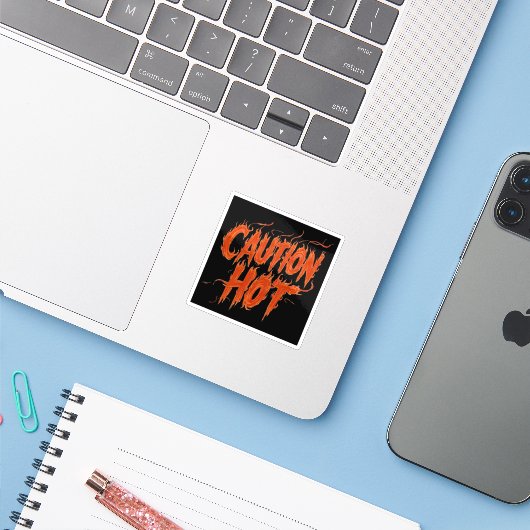 Sticker Attention Chaud (Ordinateur portable avec iPhone)