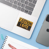 Sticker ATTENTION - I BITE rouille panneau d'avertissement (Ordinateur portable avec iPhone)