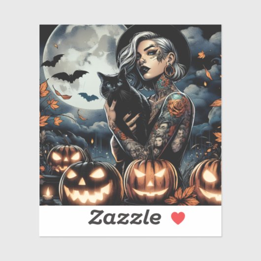 Sticker Attraper une chambre | Sorcière à thème Halloween (Feuille)