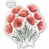 Sticker August Poppy Bloom - Cadeau d'anniversaire personn (Devant)