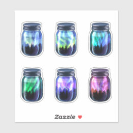 Sticker Aurora Borealis Northern Lights Galaxy Jar Set Sti