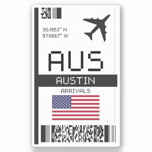 Sticker AUS Austin Boarding Pass - Texas Travel (Devant)