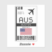 Sticker AUS Austin Boarding Pass - Texas Travel (Feuille)