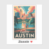 Sticker Austin Texas Skyline Travel Art Vintage (Feuille)