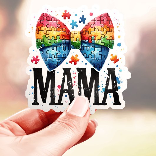 Sticker Autisme Mama Puzzle Pièce Bow