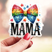 Sticker Autisme Mama Puzzle Pièce Bow