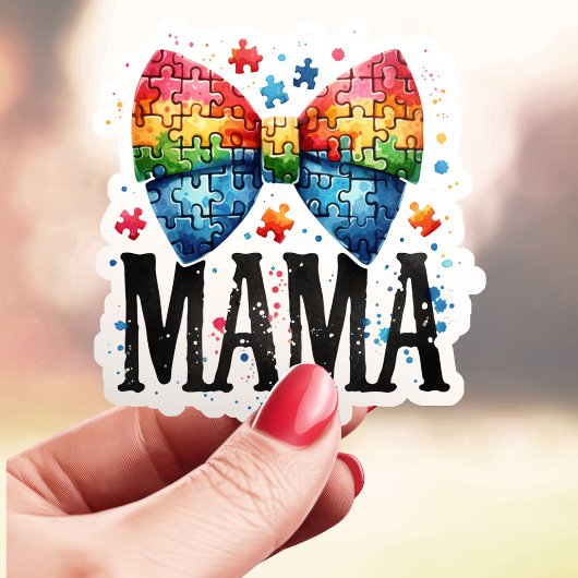 Sticker Autisme Mama Puzzle Pièce Bow