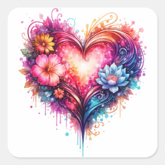sticker Autocollant carré coeur coloré