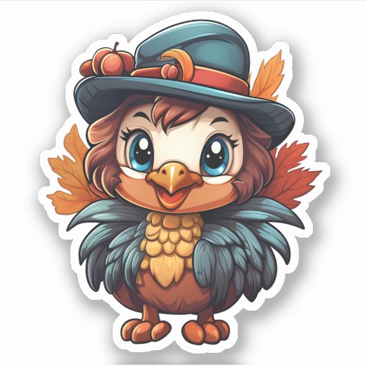 Sticker Automne Bon thanksgiving automne mignon Turquie (Devant)