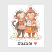 Sticker Automne Famille de singes (Feuille)