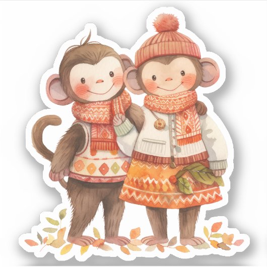 Sticker Automne Famille de singes (Devant)