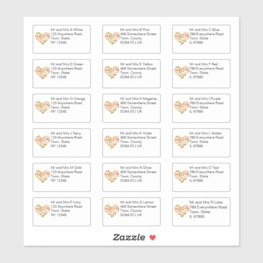 Sticker Automne Feuille Coeur Nom et adresse individuels (Feuille)