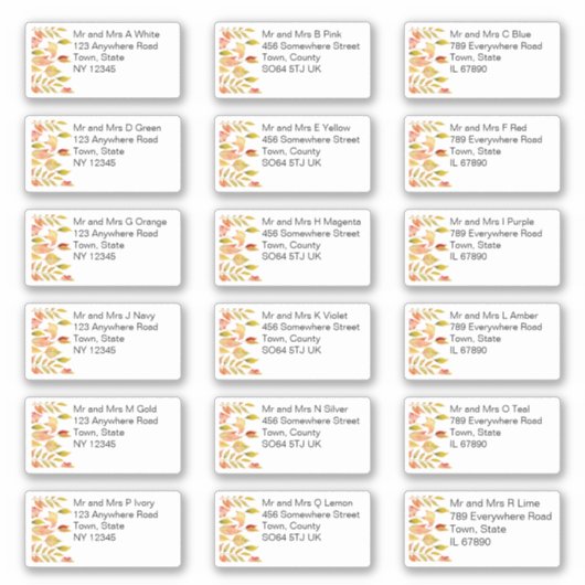 Sticker Automne Feuilles Nom individuel Mariage d'adresse (Devant)