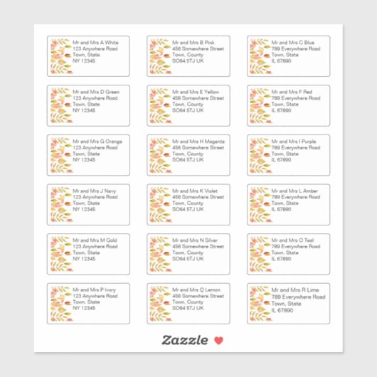 Sticker Automne Feuilles Nom individuel Mariage d'adresse (Feuille)