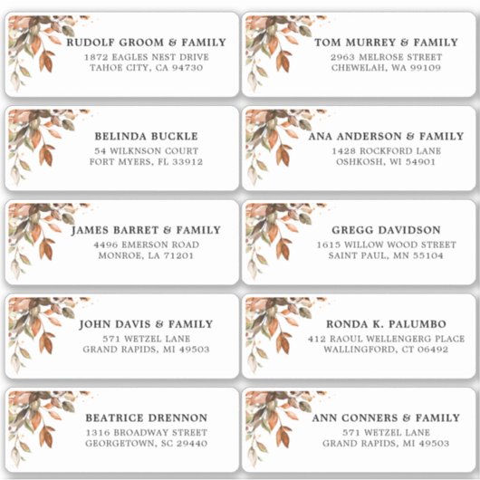 Sticker Automne Feuilles Rustic Country Adresse de l'invit (Devant)