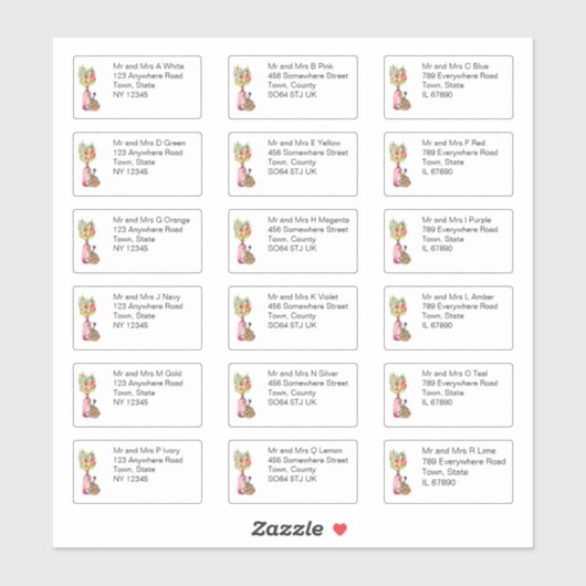 Sticker Automne Floral Vase Nom et adresse individuels (Feuille)