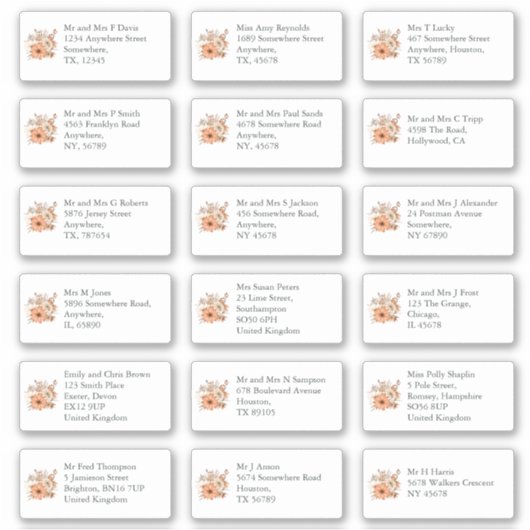 Sticker Automne Florals Nom individuel du bénéficiaire Adr (Devant)