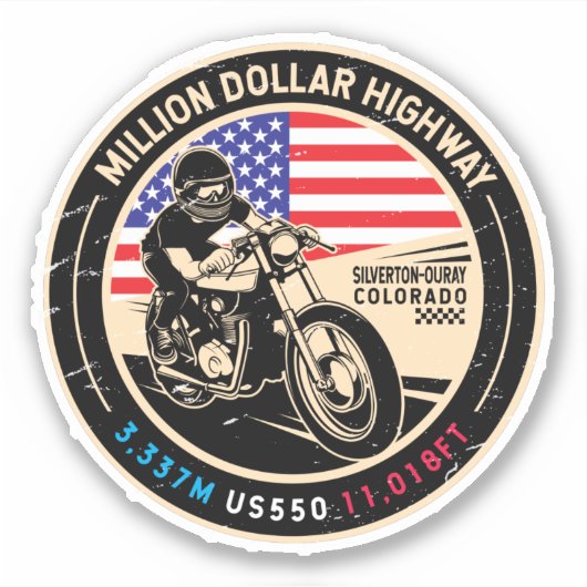 Sticker Autoroute Moto Colorado millions de dollars (Devant)