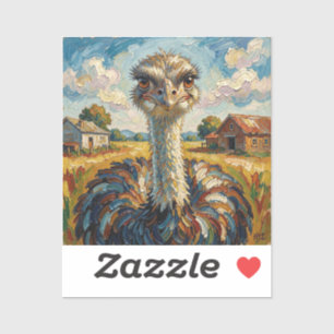 Sticker Autruche drôle à l'impasto dans un ranch