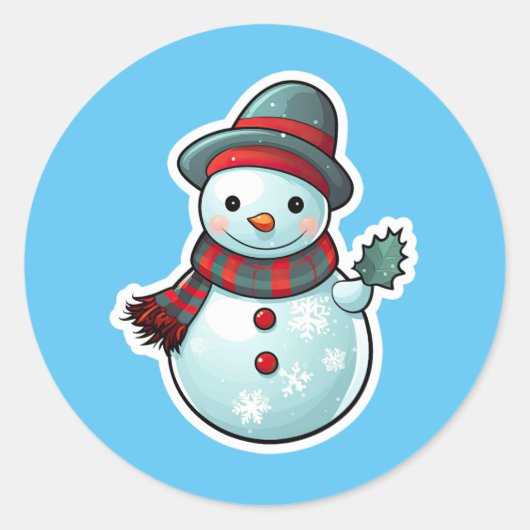 Sticker avec mignon Snowman tenant une feuille (Devant)