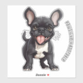 Sticker 🐶 Avec texte personnalisé, chiot français (Feuille)