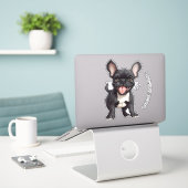Sticker 🐶 Avec texte personnalisé, chiot français (Ordinateur portable sur le bureau)