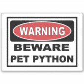 Sticker Avertissement attention python animal pour le serp (Devant)
