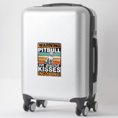 Sticker Avertissement de Pitbull Baisers à venir Design de (Sur valise)