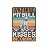 Sticker Avertissement de Pitbull Baisers à venir Design de (Devant)