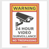 Sticker Avertissement Surveillance vidéo 24 heures Aucune (Feuille)