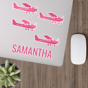 Sticker Avion Cessna rose fille chic fun personnalisé