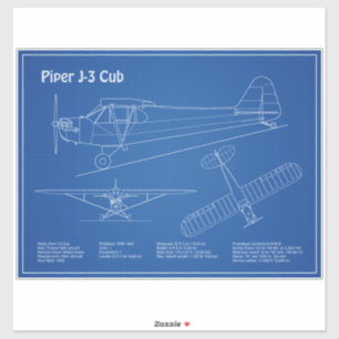 Sticker Avion Cub - Plan directeur de l'avion AD