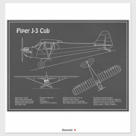 Sticker Avion Cub - Plan directeur de l'avion PD (Feuille)