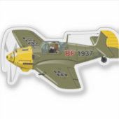 Sticker Avion de chasseur rétro-dessiné (Devant)