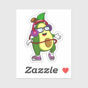 Sticker Avocado à musique avec casque