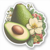 Sticker Avocado floral esthétique artisanal Vegan (Devant)