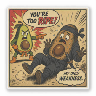 Sticker Avocado Ninja "Trop mûr" — Bande dessinée rétro dr