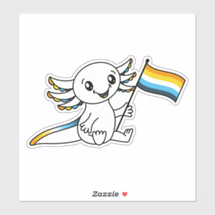 Sticker Axolotl mignon avec AroAce Sunset Pride drapeau LG
