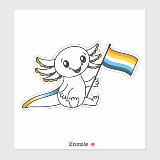Sticker Axolotl mignon avec AroAce Sunset Pride drapeau LG (Feuille)