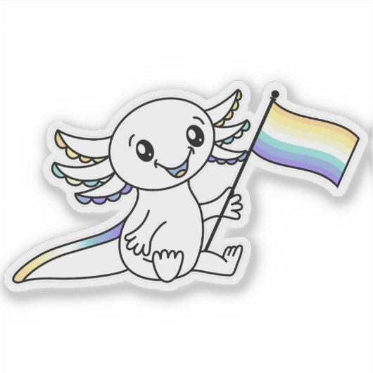 Sticker Axolotl mignon avec drapeau de fierté Genderfaun L (Devant)