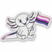 Sticker Axolotl mignon avec drapeau de fierté genderfluide (Devant)