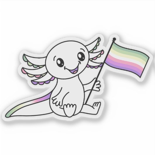 Sticker Axolotl mignon avec drapeau de la Genderfae Pride (Devant)