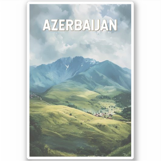 Sticker Azerbaïdjan Illustration Voyage Art Vintage (Devant)