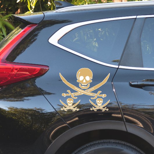Sticker Aztec Gold Crâne et cutlass Pirate Calico Jack (Coté voiture)
